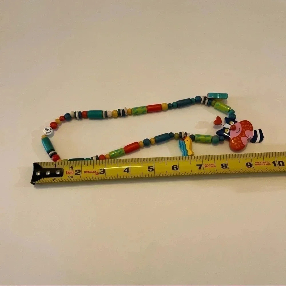 Vintage Signed Tatiri Fashion Hand Crafted Wooden Cat Tail Dangle Necklace RARE - Picture 7 of 7